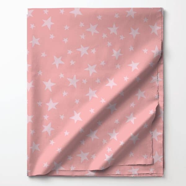 Pink Fabric With A Pattern Of Lighter Pink Stars.