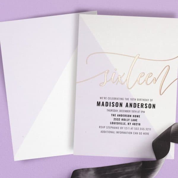 Purple And White Sixteen Birthday Invitation For Madison Anderson.