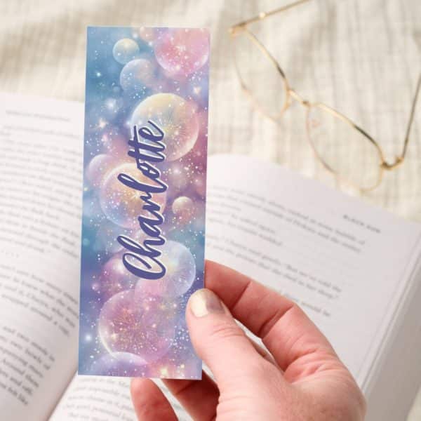 Pastel Sparkle Bubbles Glitter Personalized Bookmarks