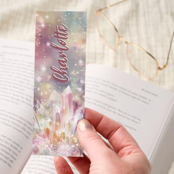 Pastel Sparkling Crystals Flowers Personalized Bookmarks