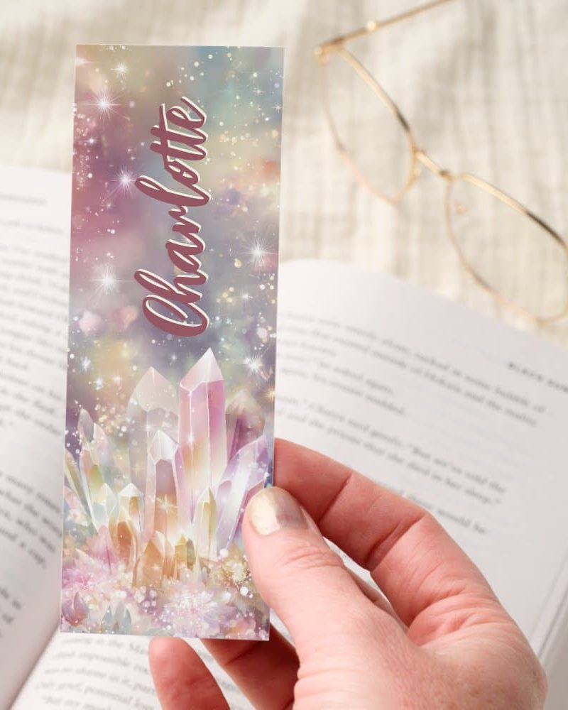 Pastel Sparkling Crystals Flowers Personalized Bookmarks
