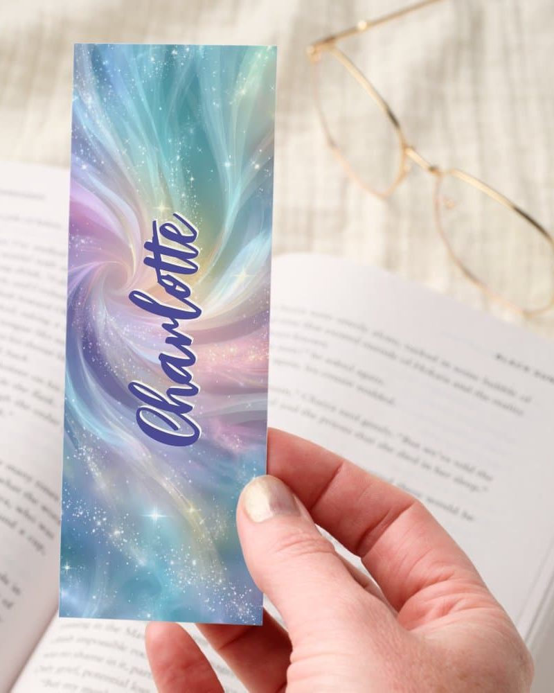 Pastel Swirl Galaxy Sparkle Personalized Bookmarks