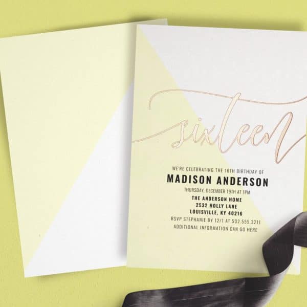 Sweet Sixteen Birthday Invitation With Pale Yellow And White Design.