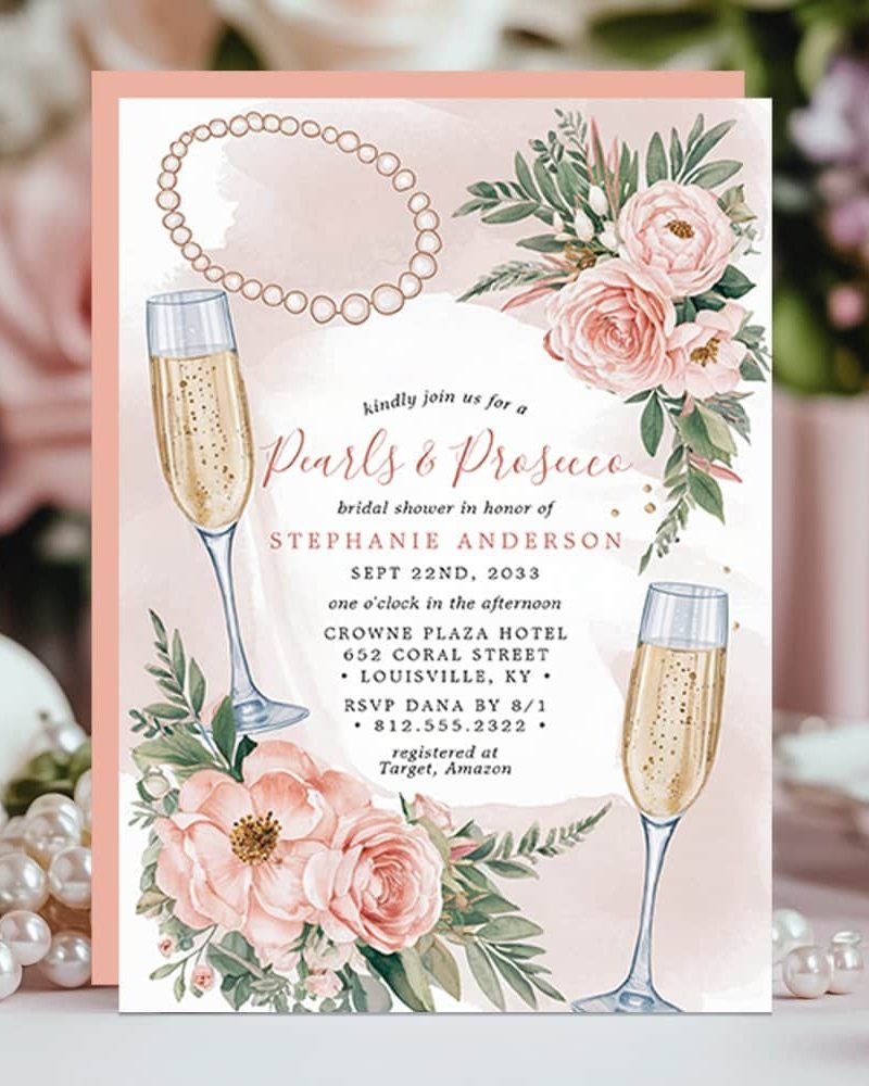 Pearls and Prosecco Elegant Bridal Shower Invitation