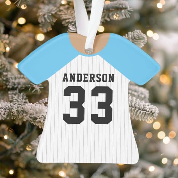 Baseball Jersey-Shaped Christmas Ornament With The Name Anderson And Number 33.