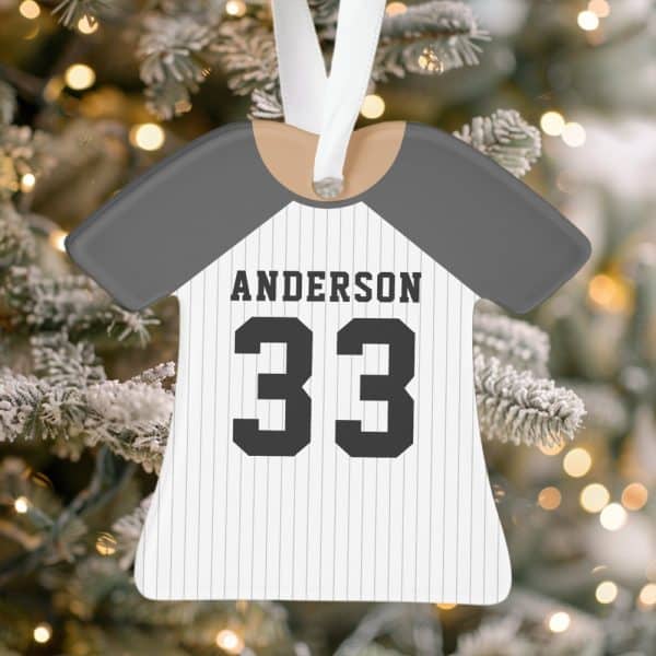 Baseball Jersey Christmas Ornament With The Name Anderson And Number 33.