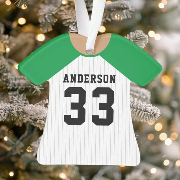Baseball Jersey-Shaped Christmas Ornament With The Name Anderson And Number 33.