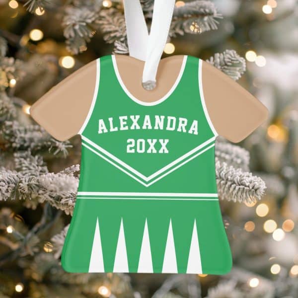 Green Cheerleader Uniform Christmas Ornament With The Name Alexandra And Year 20Xx.