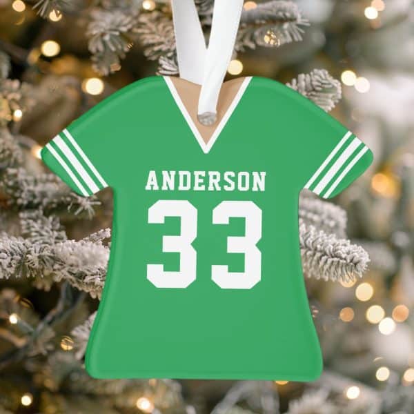Green Jersey-Shaped Christmas Ornament With The Name Anderson And Number 33.