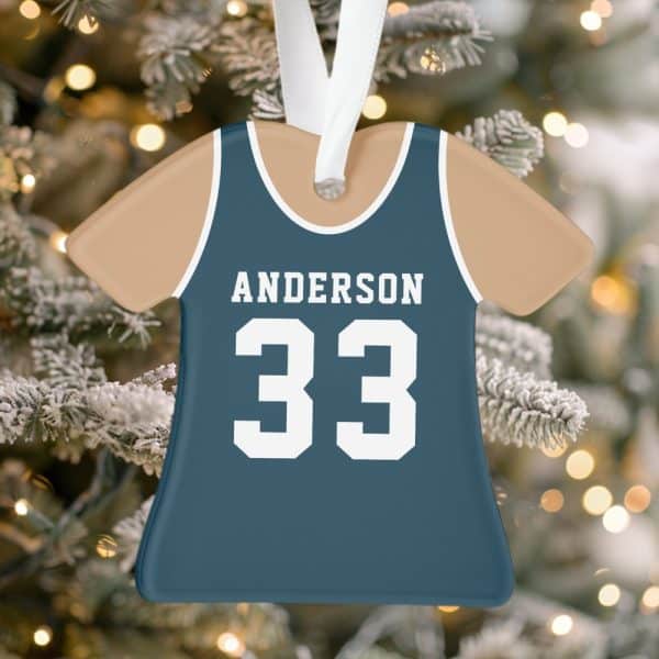 Personalized Basketball Jersey Ornament With The Name Anderson And Number 33.