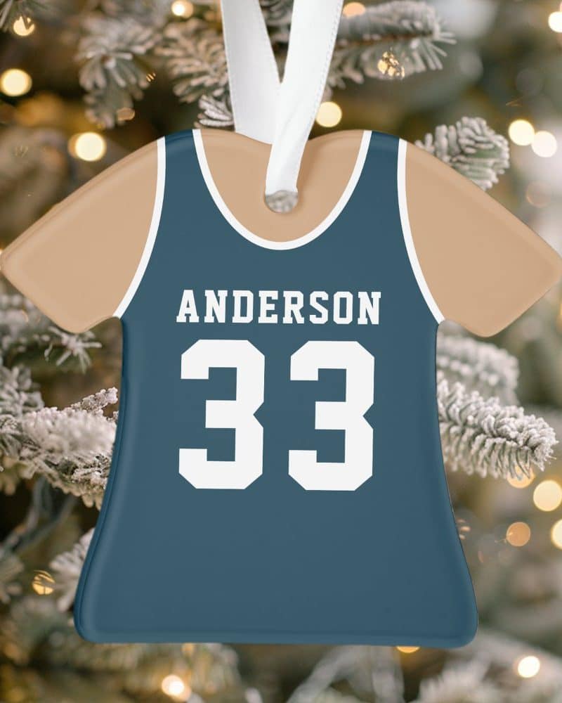 Personalized basketball jersey ornament with the name Anderson and number 33.