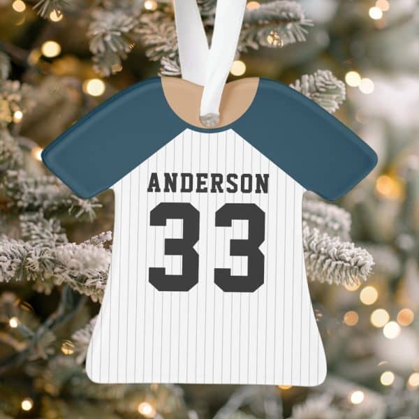 Baseball Jersey-Shaped Christmas Ornament With The Name Anderson And Number 33.