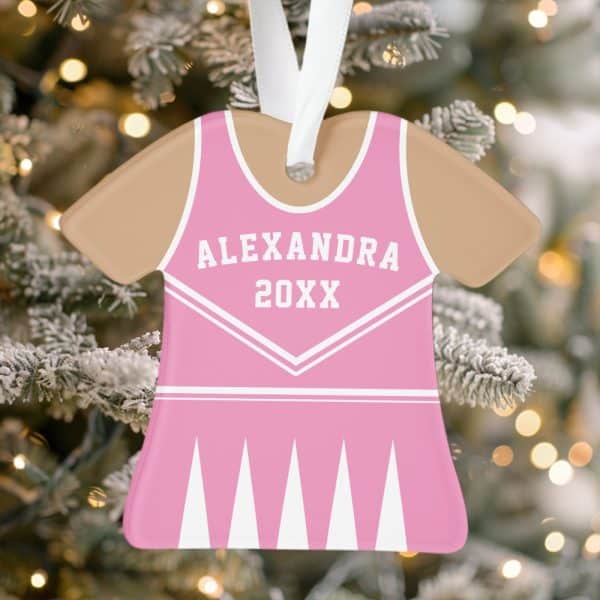 Pink Cheerleader Uniform-Shaped Christmas Ornament With The Name Alexandra And The Year 20Xx.