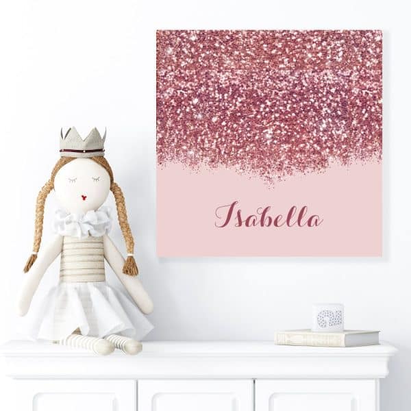 Pink Glitter Canvas With The Name Isabella.