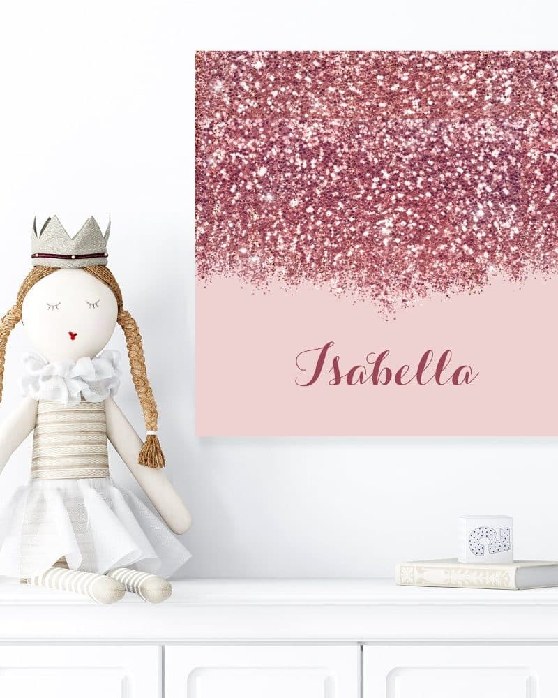 Pink glitter canvas with the name Isabella.