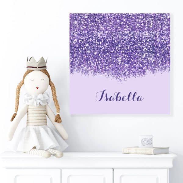 Purple Glitter Canvas With The Name Isabella.
