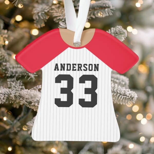 Baseball Jersey-Shaped Christmas Ornament With The Name Anderson And Number 33.
