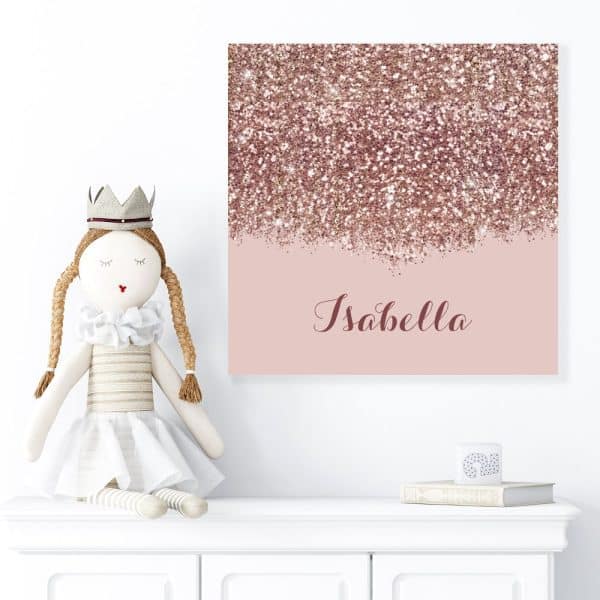 Rose Gold Glitter Canvas With The Name Isabella.