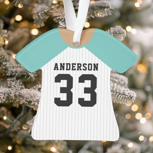 Baseball Jersey-Shaped Christmas Ornament With The Name Anderson And Number 33.