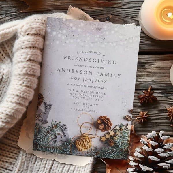 Friendsgiving Invitation With Wintery Design.