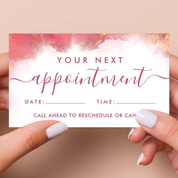 Pink And Gold Appointment Reminder Card With Space To Fill In Date And Time.