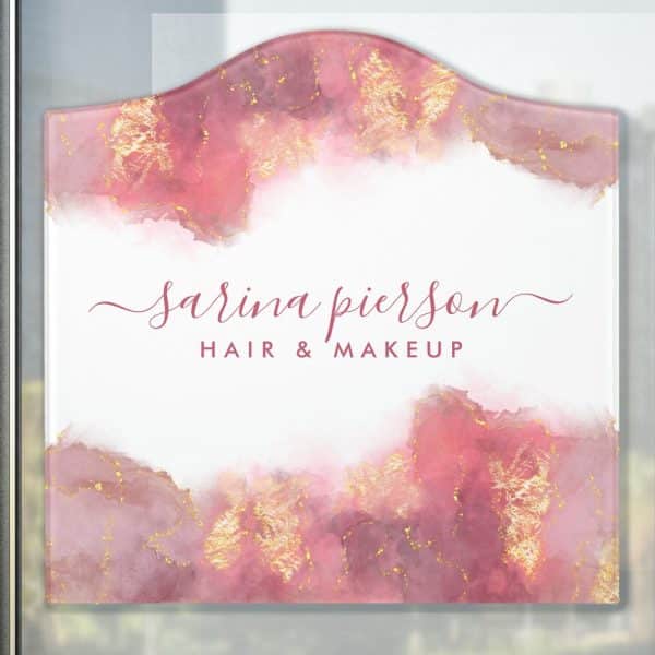 Arched Pink And Gold Business Sign For Sarina Pierson Hair &Amp; Makeup.