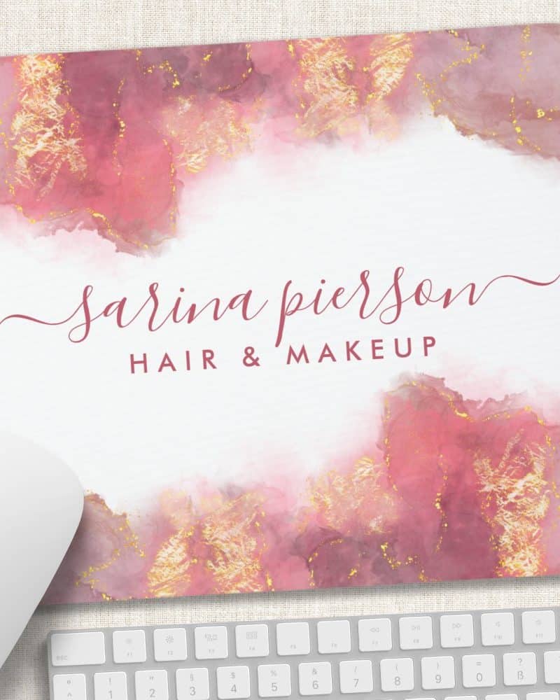 Pink and gold watercolor mousepad with Sarina Pierson Hair & Makeup.