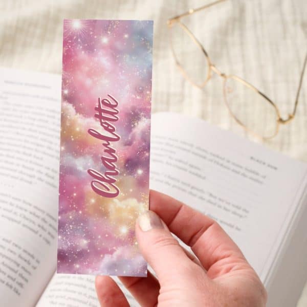 Pink And Gold Sparkling Galaxy Personalized Bookmarks