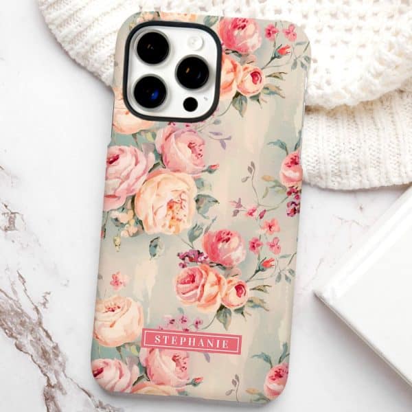 Iphone Case With A Floral Design And The Name Stephanie.
