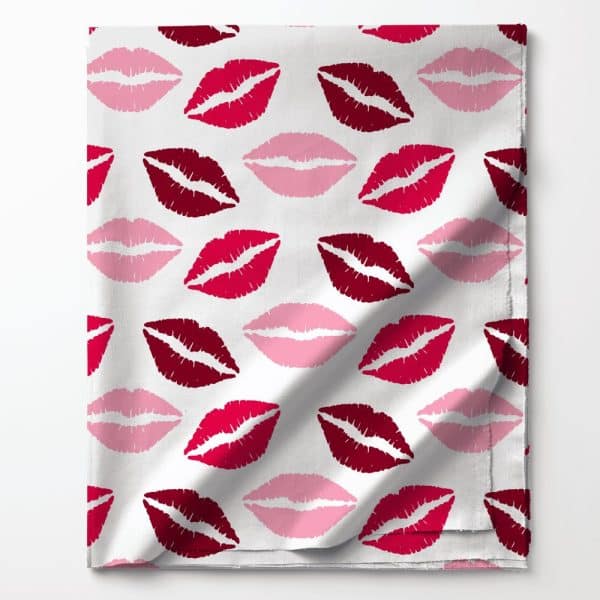 Fabric With A Repeating Pattern Of Red And Pink Lips.