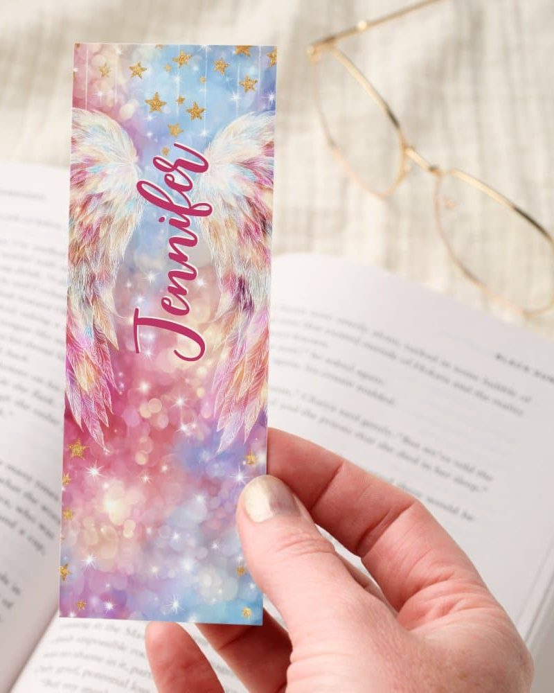 Pink Blue Angel Wings Stars Personalized Bookmarks