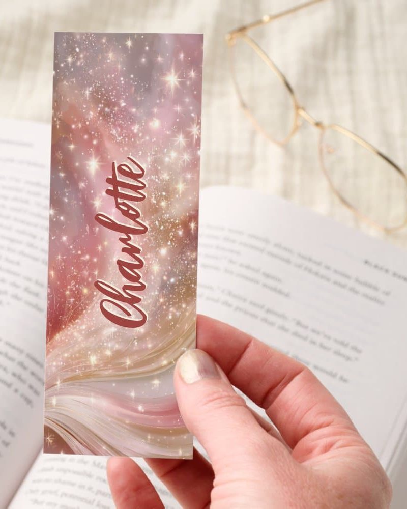 Pink Rose Gold Sparkle Glitter Personalized Bookmarks