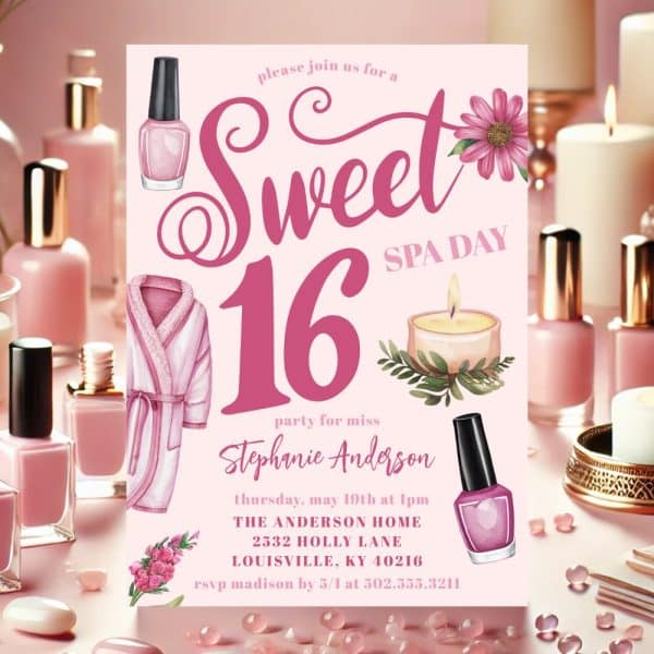 Sweet 16 Spa Day Invitation For Stephanie Anderson.