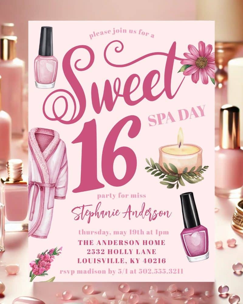 Sweet 16 spa day invitation for Stephanie Anderson.