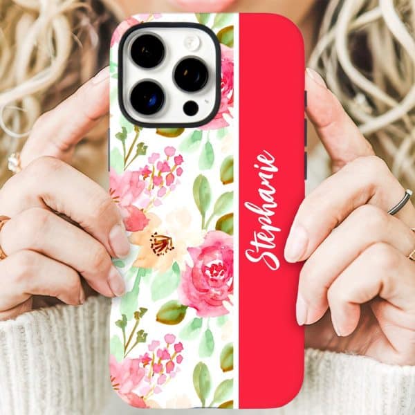 Phone Case With Floral Design And The Name Stephanie.