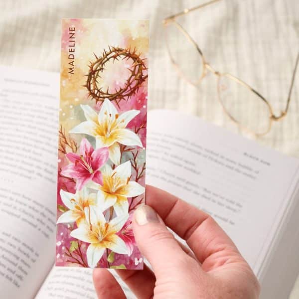 Pink White Lilies Crown Thorns Christian Bookmarks