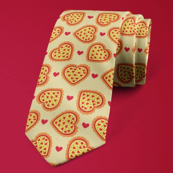 Necktie With Heart-Shaped Pizza Pattern.