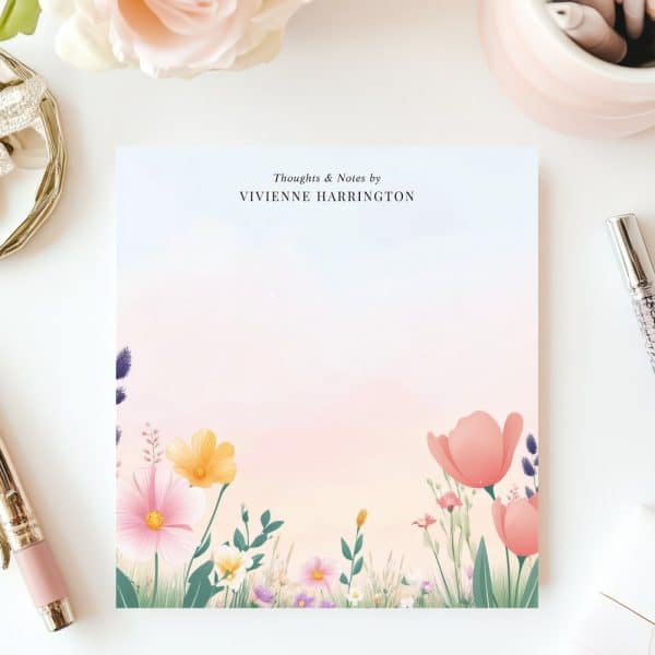 Floral Notepad With Vivienne Harrington'S Name And Thoughts &Amp; Notes By At The Top.