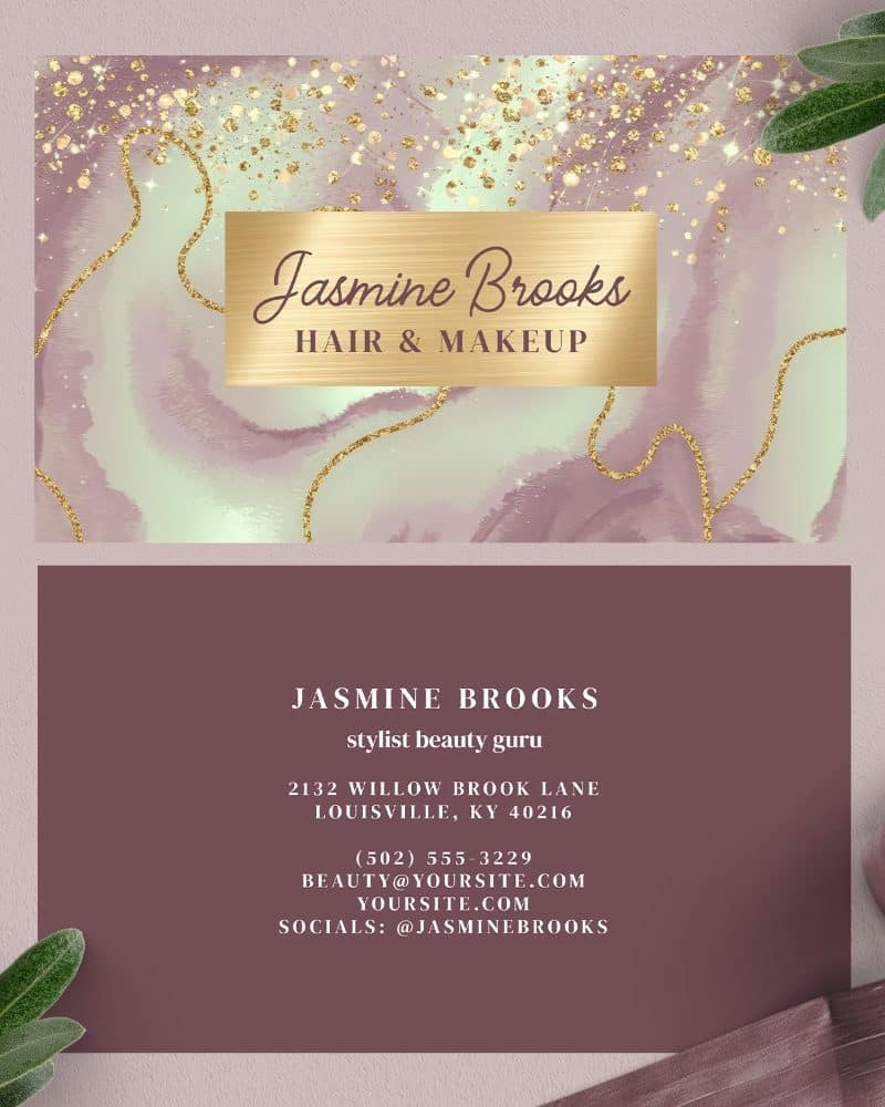 Business card for Jasmine Brooks, hair and makeup stylist.