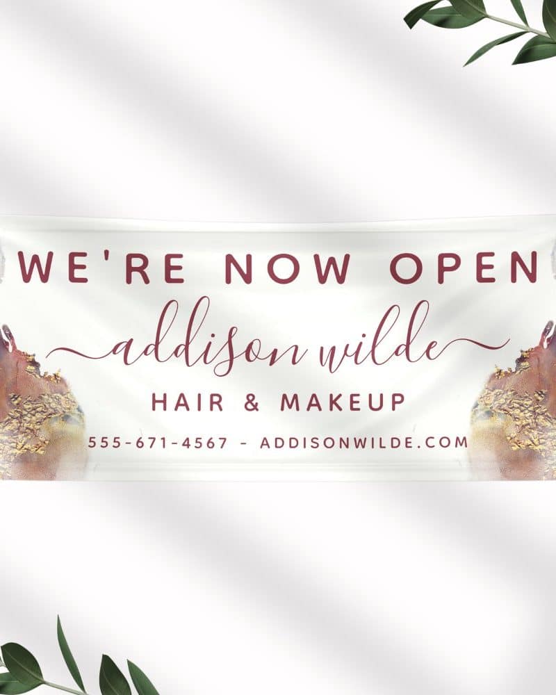 Grand opening banner for Addison Wilde Hair & Makeup.