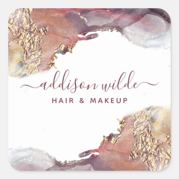 Business Card For Addison Wilde Hair &Amp; Makeup Featuring A Watercolor Design In Shades Of Rose Gold And Gray.