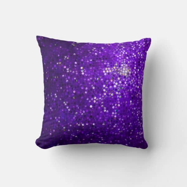 Purple Square Pillow With Glitter Texture.