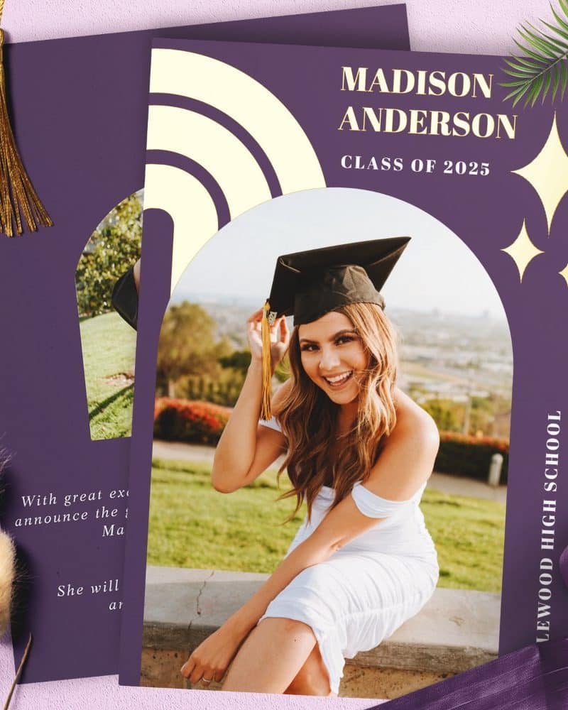 Graduation announcement for Madison Anderson, Class of 2025, Lewood High School. Photo shows Madison in cap and gown.