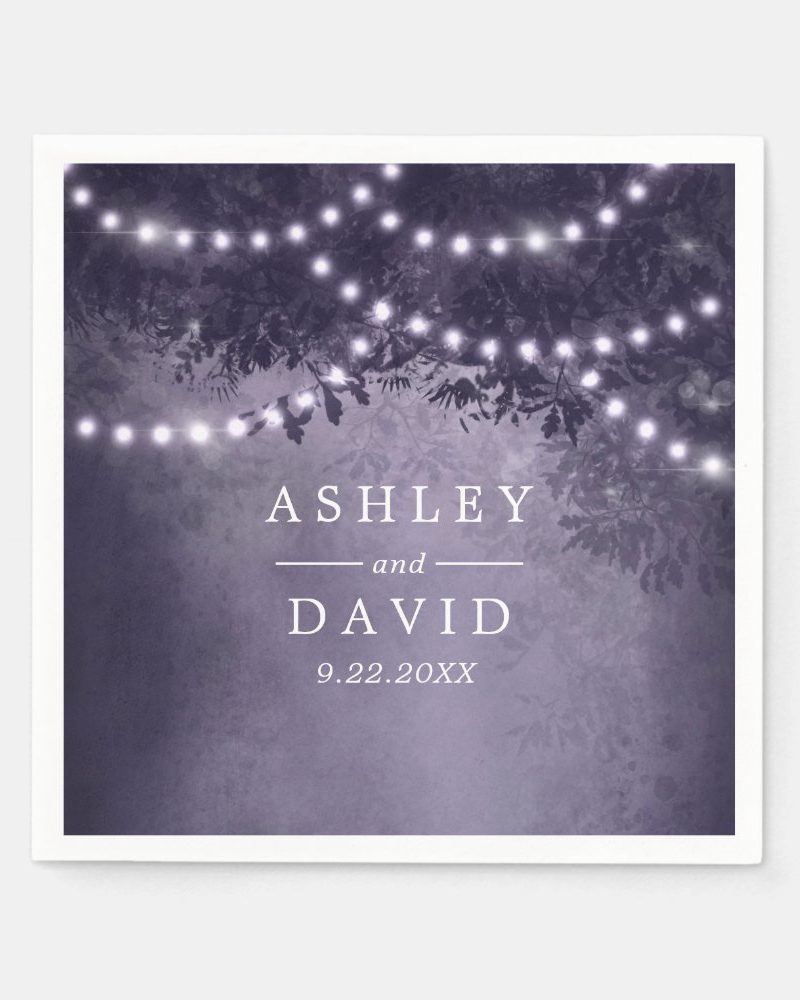 Purple Rustic Tree String Lights Wedding  Napkins