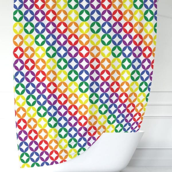Rainbow Colored Interlocking Circles Shower Curtain.