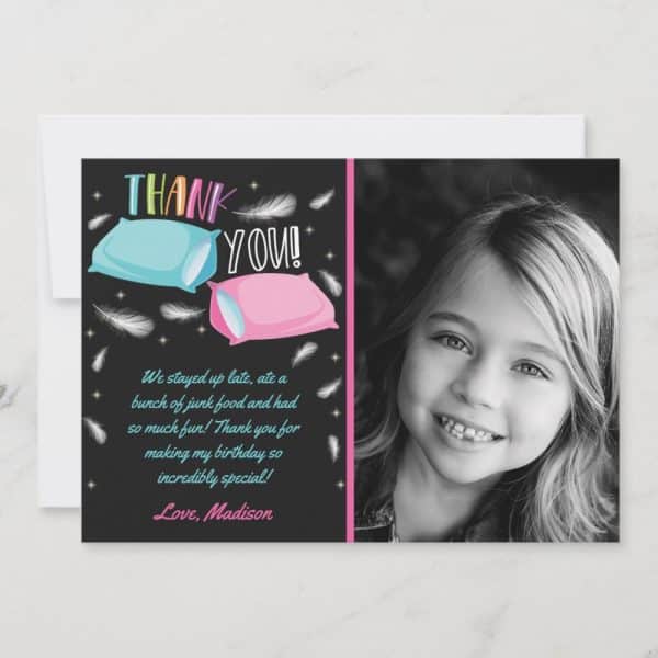 Birthday Thank You Card With A Girl'S Photo And Pillows.