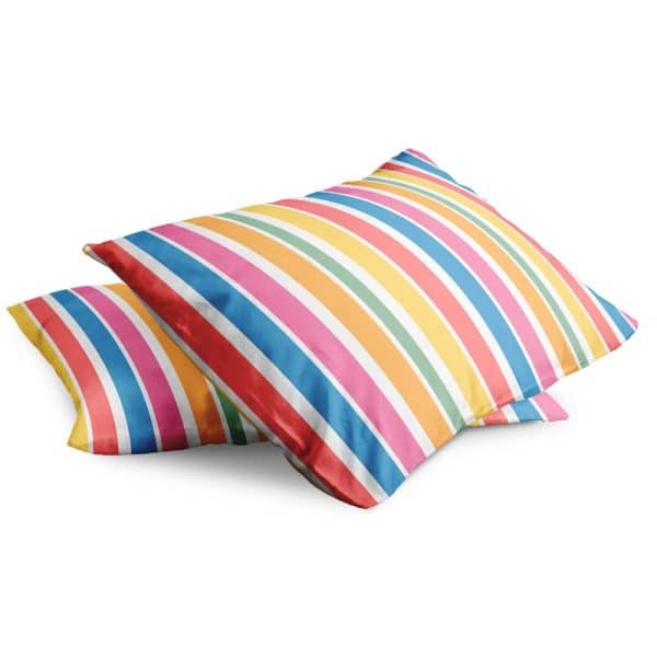 Two Rainbow Striped Pillows.