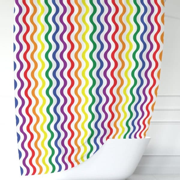 Rainbow Wavy Striped Shower Curtain.