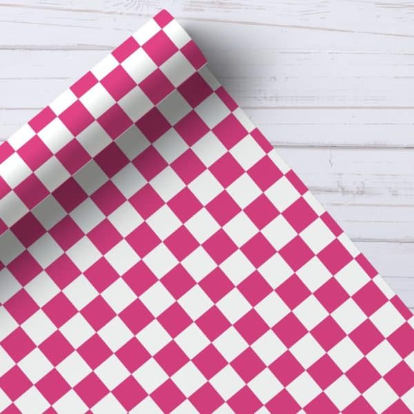 Pink And White Checkered Wrapping Paper Roll.