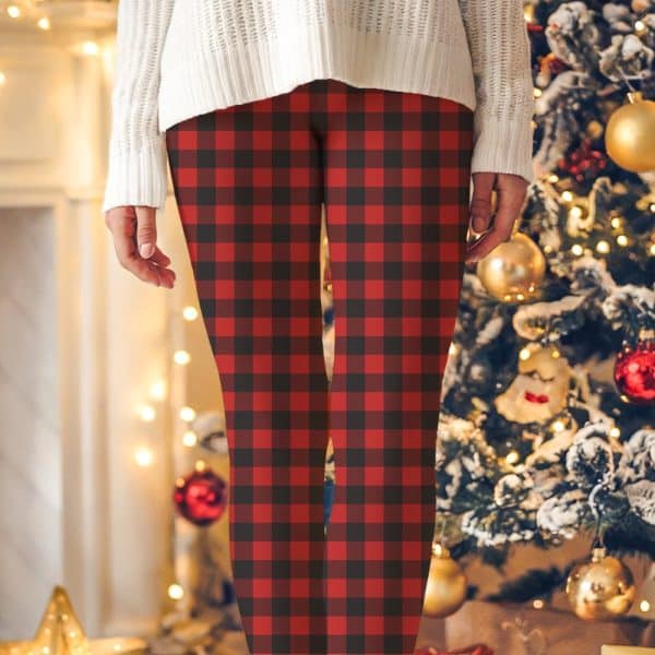 Red And Black Buffalo Plaid Leggings.